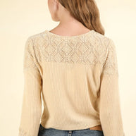 VERY J V-Neck Lace Detail Button Down Crop Ribbed Knit Top-Crop Tops-Trendsi-[option4]-[option5]-[option6]-[option7]-[option8]-Shop-Boutique-Clothing-for-Women-Online