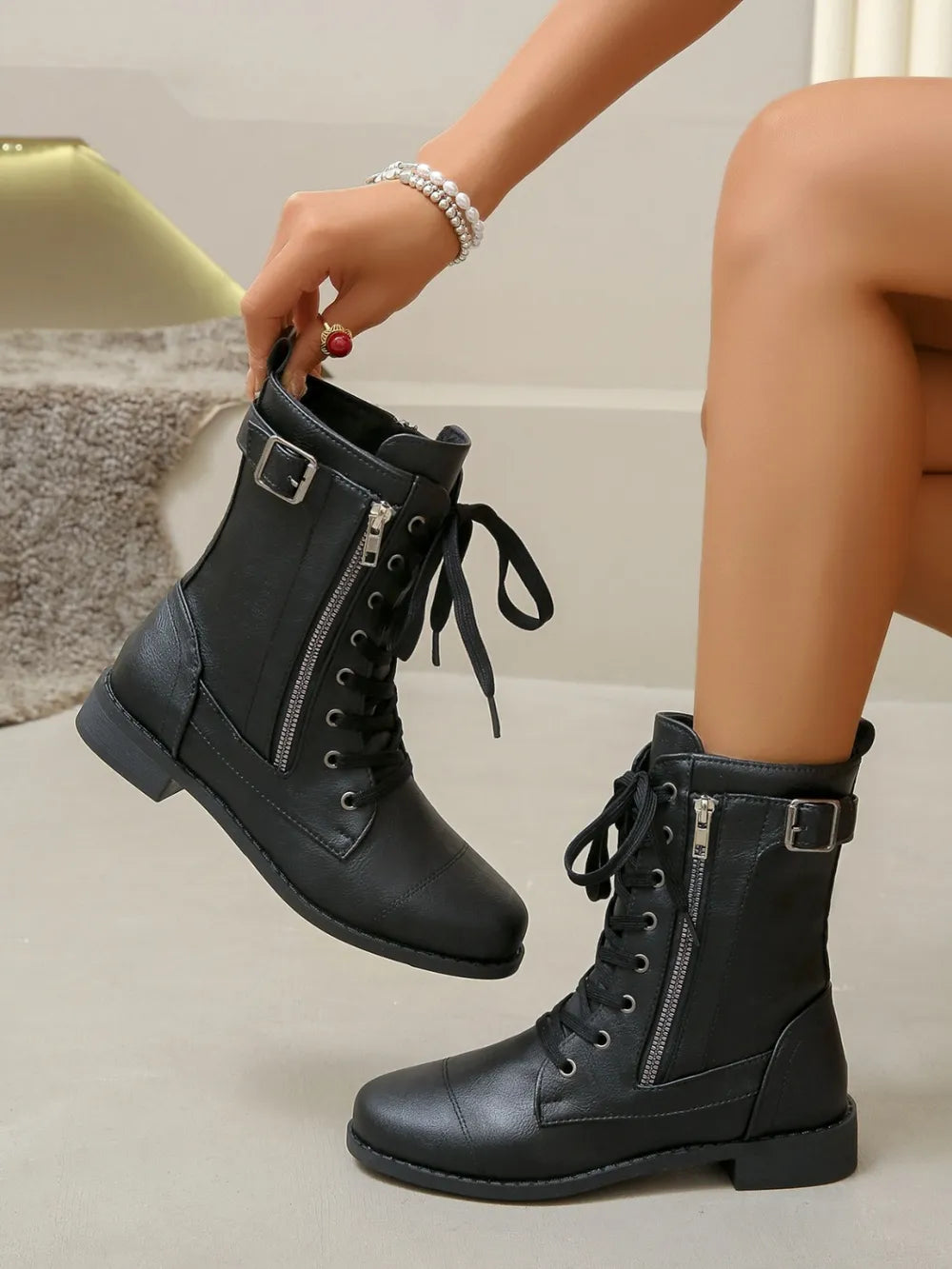 PU Leather Lace-Up Boots-Boots-Trendsi-[option4]-[option5]-[option6]-[option7]-[option8]-Shop-Boutique-Clothing-for-Women-Online