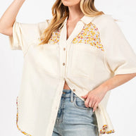SAGE + FIG Full Size Floral Detail Button Up Short Sleeve Shirt-Tops-Trendsi-Ivory-S-[option4]-[option5]-[option6]-[option7]-[option8]-Shop-Boutique-Clothing-for-Women-Online