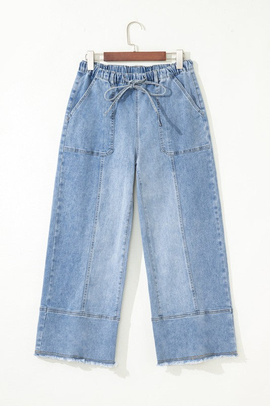 Denim Raw Hem Drawstring Wide Leg Pants-JUNIPER BLVD-[option4]-[option5]-[option6]-[option7]-[option8]-Shop-Boutique-Clothing-for-Women-Online