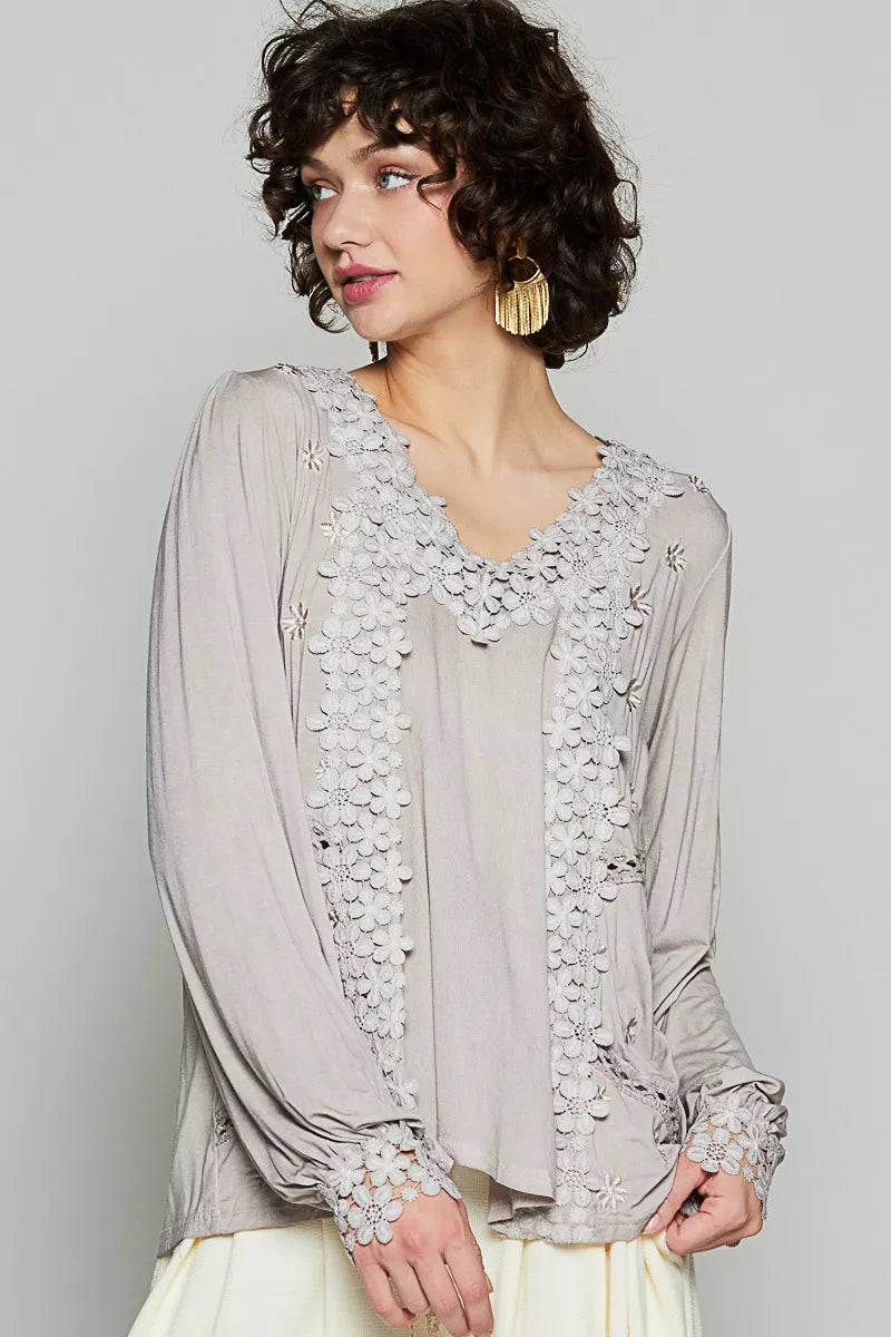 POL Floral Embroidery Woven Top with Lace Trim-Blouses-Trendsi-ROMANTIC TAUPE-S-[option4]-[option5]-[option6]-[option7]-[option8]-Shop-Boutique-Clothing-for-Women-Online
