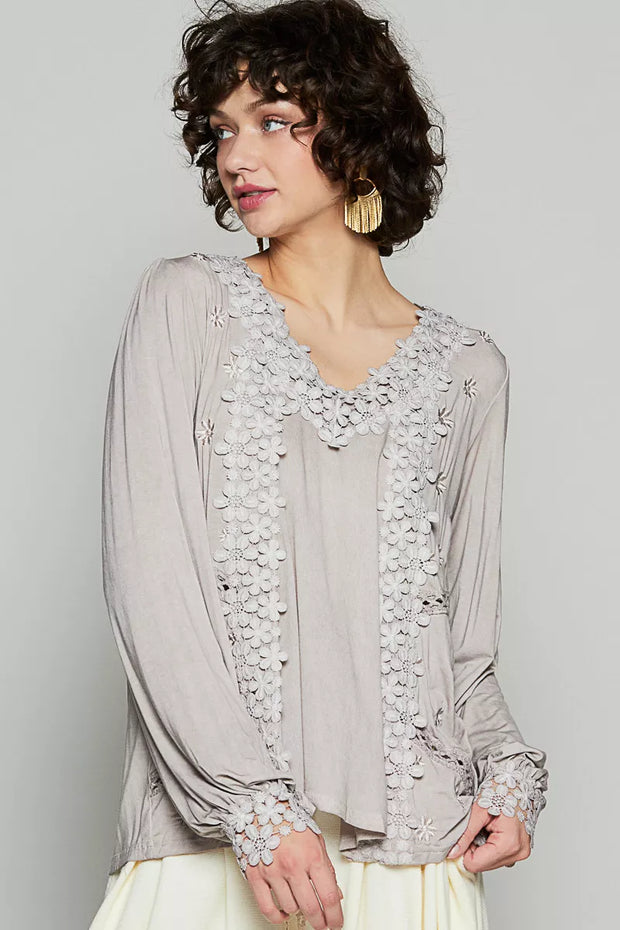 POL Floral Embroidery Woven Top with Lace Trim-Blouses-Trendsi-ROMANTIC TAUPE-S-[option4]-[option5]-[option6]-[option7]-[option8]-Shop-Boutique-Clothing-for-Women-Online