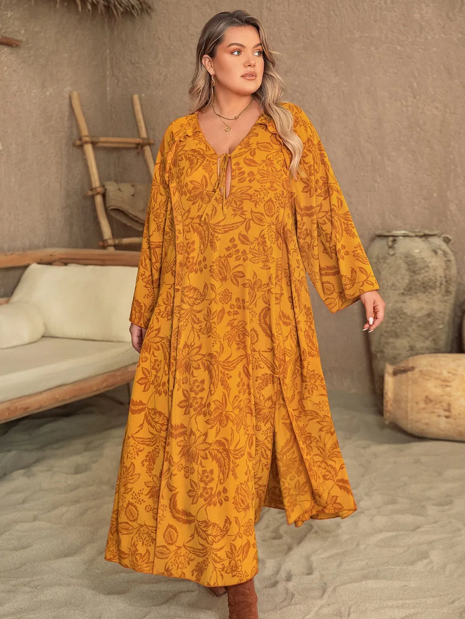 Plus Size Printed Slit Long Sleeve Dress-Dresses-Trendsi-[option4]-[option5]-[option6]-[option7]-[option8]-Shop-Boutique-Clothing-for-Women-Online