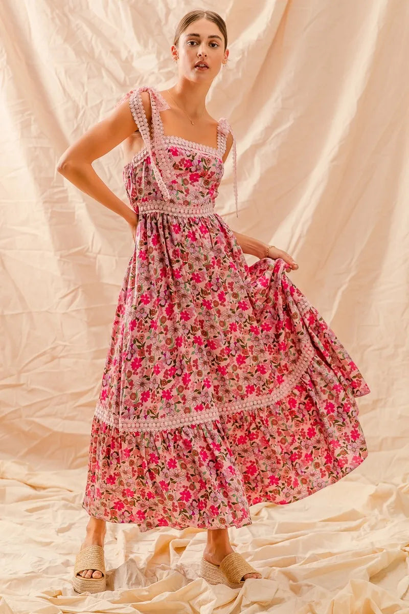 SO ME Floral Maxi Dress With Ribbon Tie Lace Strap-Dresses-Trendsi-[option4]-[option5]-[option6]-[option7]-[option8]-Shop-Boutique-Clothing-for-Women-Online