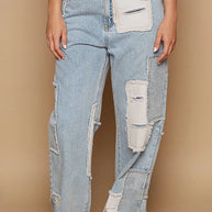 POL Contrast Patched Raw Hem Straight Jeans-Jeans-Trendsi-Light-S-[option4]-[option5]-[option6]-[option7]-[option8]-Shop-Boutique-Clothing-for-Women-Online