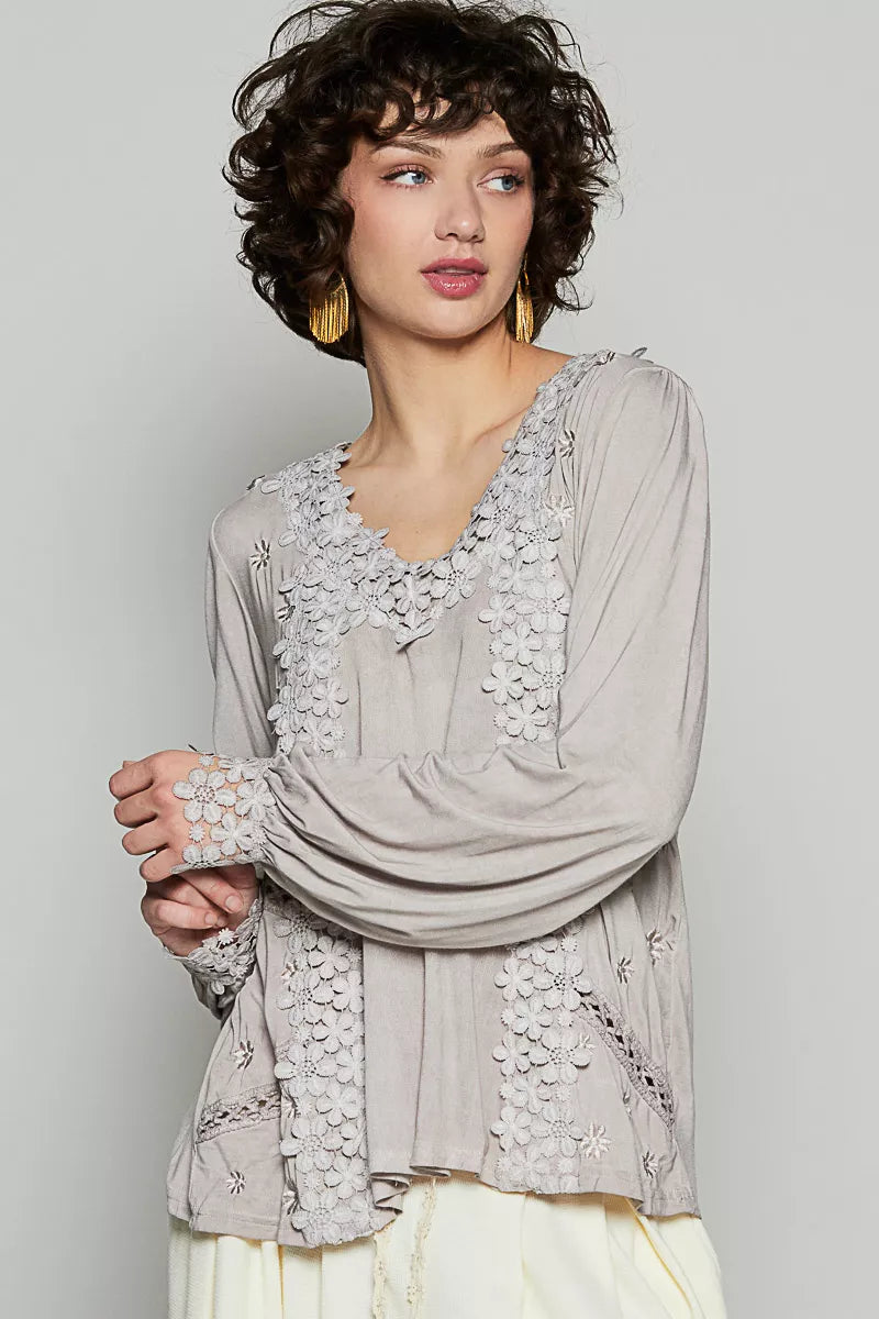 POL Floral Embroidery Woven Top with Lace Trim-Blouses-Trendsi-[option4]-[option5]-[option6]-[option7]-[option8]-Shop-Boutique-Clothing-for-Women-Online