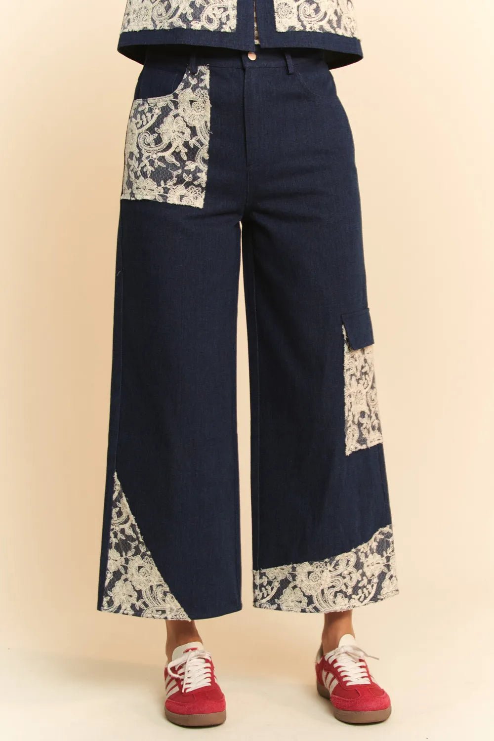 Davi & Dani Lace Applique Wide Leg Jeans-Jeans-Trendsi-[option4]-[option5]-[option6]-[option7]-[option8]-Shop-Boutique-Clothing-for-Women-Online