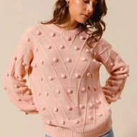 SO ME Pom Pom Textured Knit Sweater Top-Sweater-Trendsi-[option4]-[option5]-[option6]-[option7]-[option8]-Shop-Boutique-Clothing-for-Women-Online
