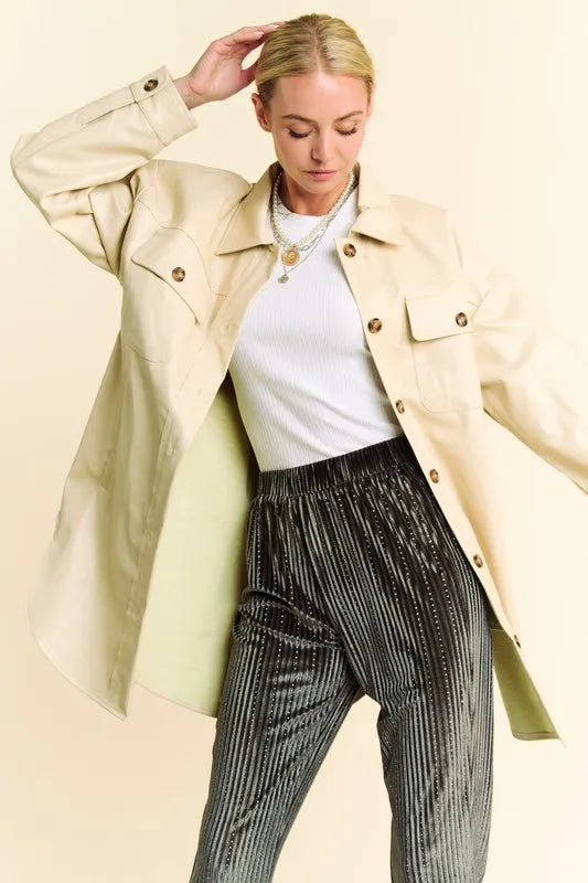 Davi & Dani Faux Leather Button Up Jacket with Chest Pockets-Jackets-Trendsi-[option4]-[option5]-[option6]-[option7]-[option8]-Shop-Boutique-Clothing-for-Women-Online
