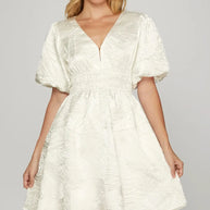 She + Sky Crinkle Woven V-Neck Balloon Sleeve Mini Dress-Dresses-Trendsi-OFF WHITE-S-[option4]-[option5]-[option6]-[option7]-[option8]-Shop-Boutique-Clothing-for-Women-Online