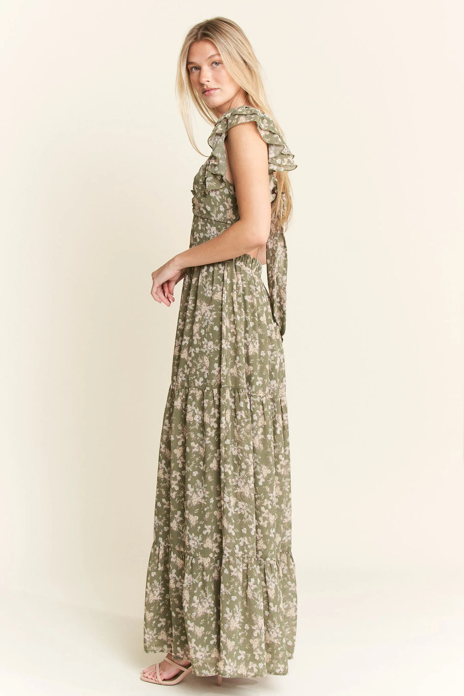 Jade By Jane Ruffle Sleeve Tiered Maxi Dress-Dresses-Trendsi-[option4]-[option5]-[option6]-[option7]-[option8]-Shop-Boutique-Clothing-for-Women-Online