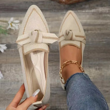 Bow Contrast Trim Point Toe Loafers-Flats-Trendsi-Ivory-36(US5)-[option4]-[option5]-[option6]-[option7]-[option8]-Shop-Boutique-Clothing-for-Women-Online