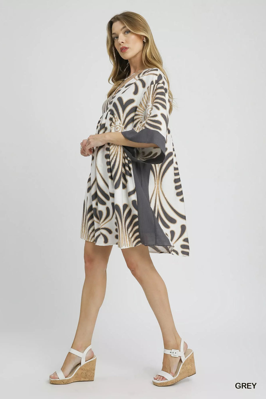 Umgee Abstract Print Kimono Sleeve Mini Dress-Dresses-Trendsi-[option4]-[option5]-[option6]-[option7]-[option8]-Shop-Boutique-Clothing-for-Women-Online