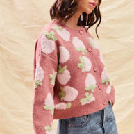 SO ME Strawberry Fruit All Over Button Sweater Cardigan-Cardigan-Trendsi-[option4]-[option5]-[option6]-[option7]-[option8]-Shop-Boutique-Clothing-for-Women-Online
