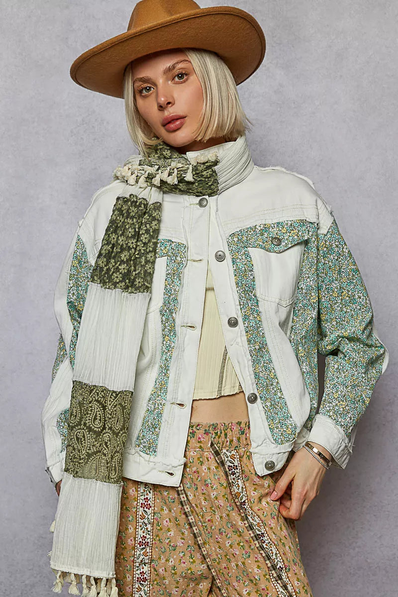POL Button Down Patchwork Denim Jacket with Floral Print Details-Coats & Jackets-Trendsi-OFF WHITE-S-[option4]-[option5]-[option6]-[option7]-[option8]-Shop-Boutique-Clothing-for-Women-Online