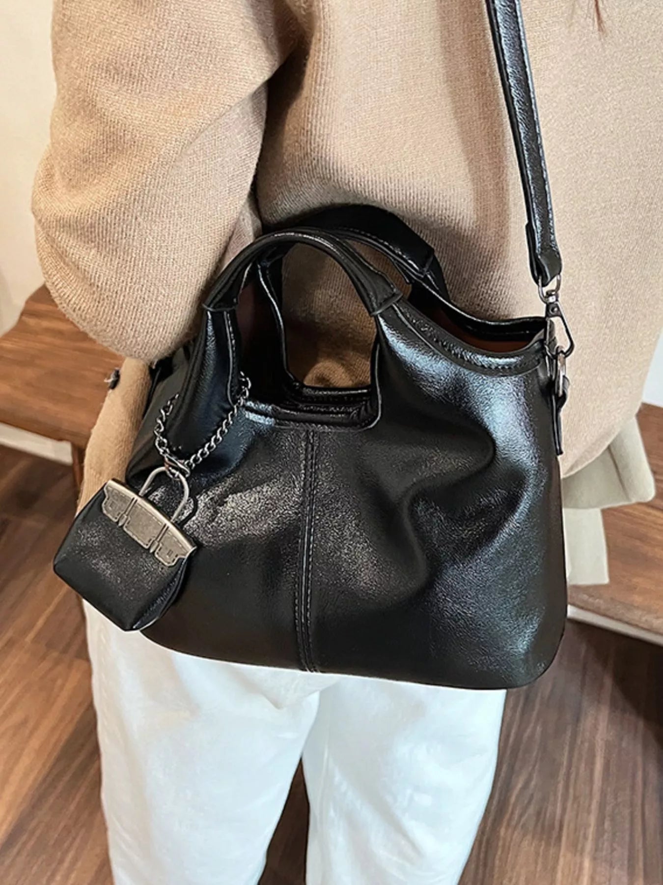 Leather Crossbody Bag with Charm-handbag-Trendsi-[option4]-[option5]-[option6]-[option7]-[option8]-Shop-Boutique-Clothing-for-Women-Online