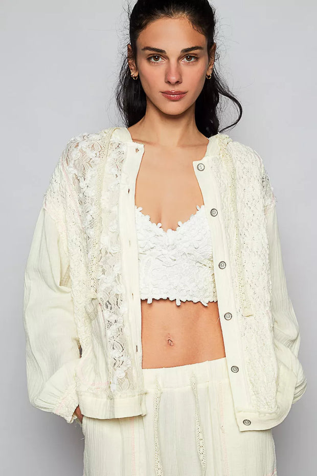 POL Exposed Seam Button Down Hooded Jacket with Lace Detail-Jacket-Trendsi-[option4]-[option5]-[option6]-[option7]-[option8]-Shop-Boutique-Clothing-for-Women-Online