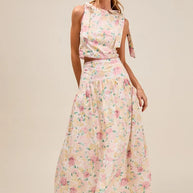 SO ME Floral Printed Woven Shoulder Bow Tie Top and Skirt Set-Dresses-Trendsi-FLORAL-S-[option4]-[option5]-[option6]-[option7]-[option8]-Shop-Boutique-Clothing-for-Women-Online