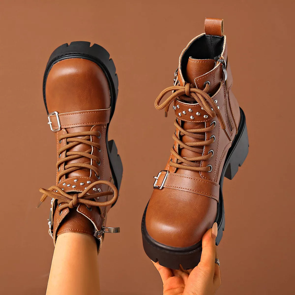 Round Toe Block Heels Boots-Boots-Trendsi-Dark Brown-35-[option4]-[option5]-[option6]-[option7]-[option8]-Shop-Boutique-Clothing-for-Women-Online