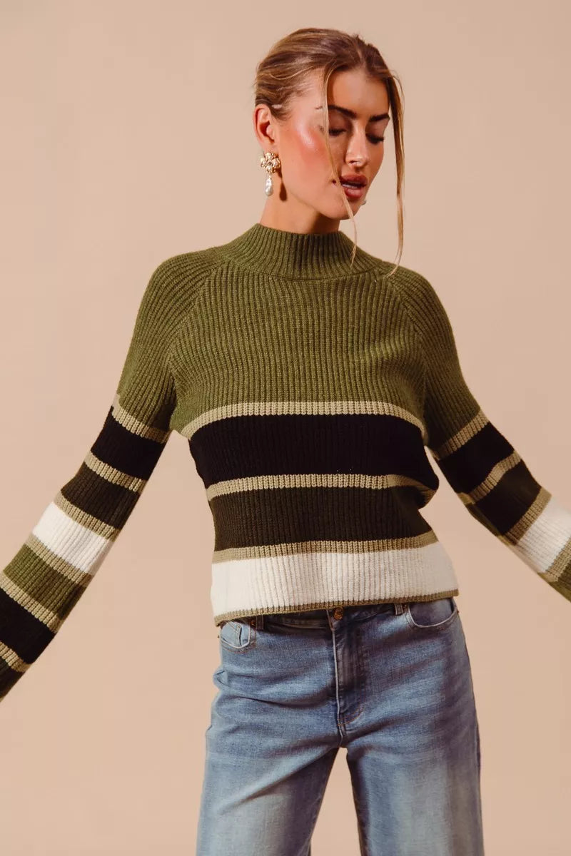 SO ME Multi Color Striped Mock Neck Sweater-Sweaters-Trendsi-[option4]-[option5]-[option6]-[option7]-[option8]-Shop-Boutique-Clothing-for-Women-Online