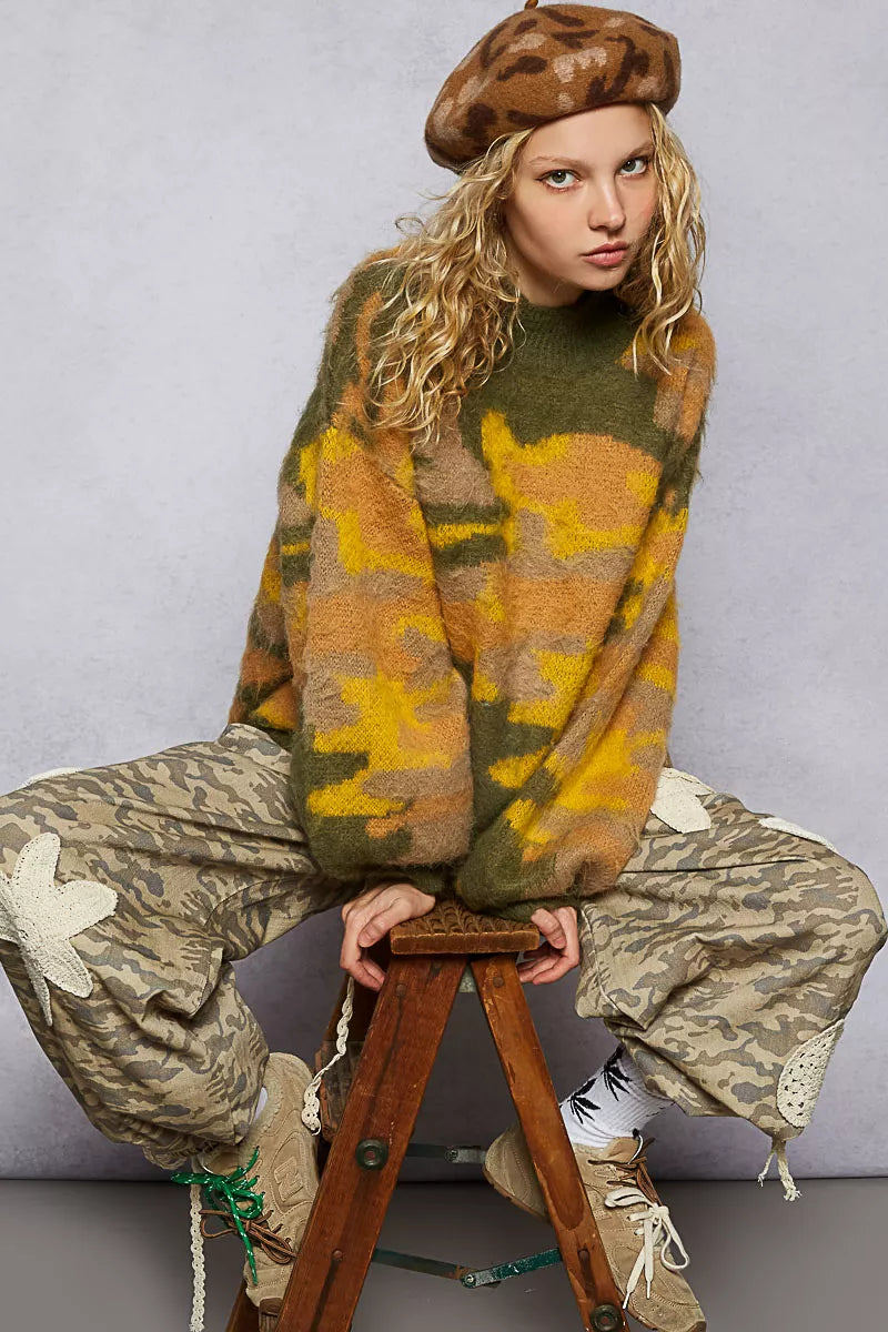 POL Mock Neck Abstract Colorblock Pattern Sweater-Sweaters-Trendsi-[option4]-[option5]-[option6]-[option7]-[option8]-Shop-Boutique-Clothing-for-Women-Online
