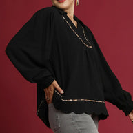 Linen Scallop Hem Blouse with Contrast Trim-Blouses-Trendsi-[option4]-[option5]-[option6]-[option7]-[option8]-Shop-Boutique-Clothing-for-Women-Online