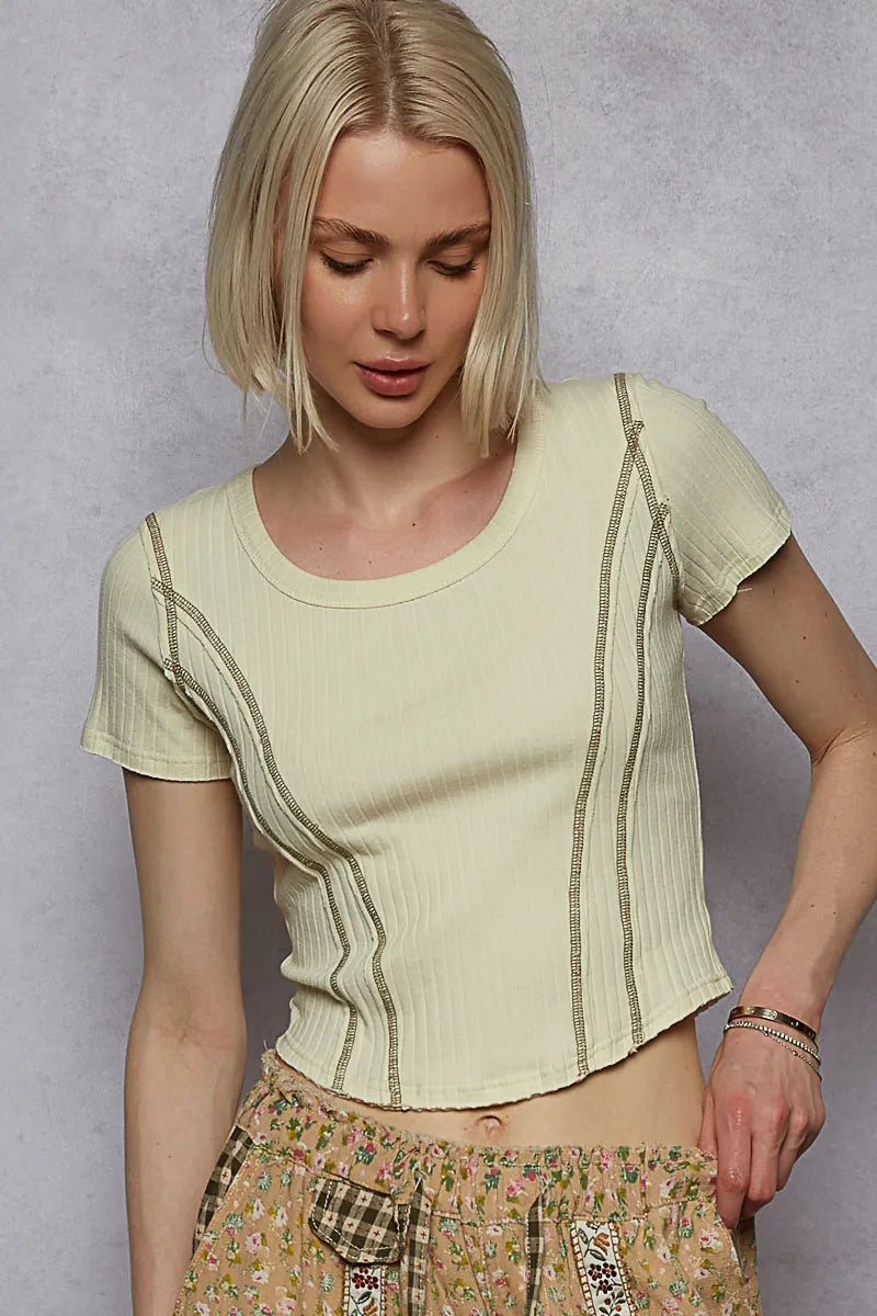 POL Contrast Stitching Round Neck Crop T-Shirt-Crop Tops-Trendsi-Sage-S-[option4]-[option5]-[option6]-[option7]-[option8]-Shop-Boutique-Clothing-for-Women-Online