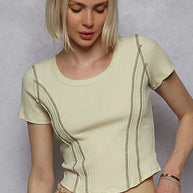 POL Contrast Stitching Round Neck Crop T-Shirt-Crop Tops-Trendsi-Sage-S-[option4]-[option5]-[option6]-[option7]-[option8]-Shop-Boutique-Clothing-for-Women-Online