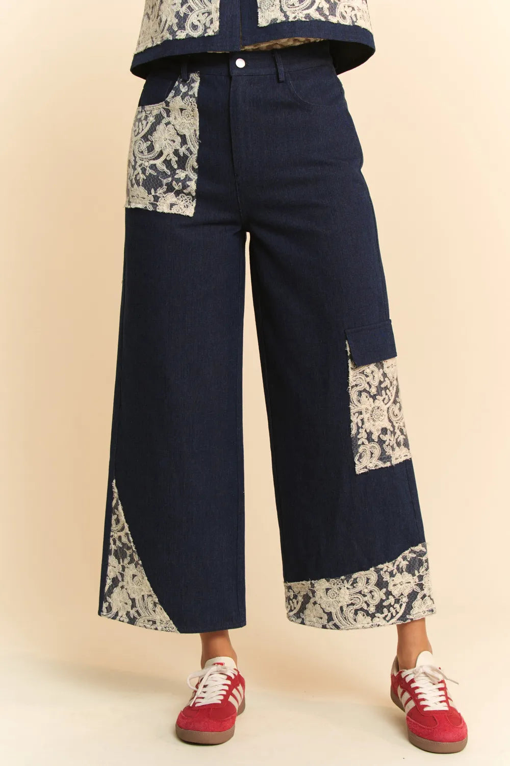 Davi & Dani Lace Applique Wide Leg Jeans-Jeans-Trendsi-[option4]-[option5]-[option6]-[option7]-[option8]-Shop-Boutique-Clothing-for-Women-Online