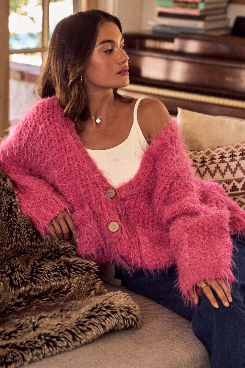 SO ME Soft Touch Hairy Loose Fit Cozy Sweater Cardigan-Cardigans-Trendsi-[option4]-[option5]-[option6]-[option7]-[option8]-Shop-Boutique-Clothing-for-Women-Online