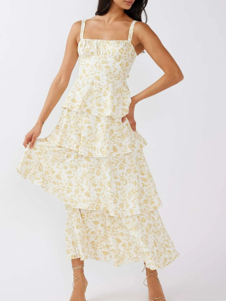 Floral Layered Ruffle Dress-Dresses-Trendsi-Light Yellow-S-[option4]-[option5]-[option6]-[option7]-[option8]-Shop-Boutique-Clothing-for-Women-Online