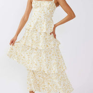 Floral Layered Ruffle Dress-Dresses-Trendsi-Light Yellow-S-[option4]-[option5]-[option6]-[option7]-[option8]-Shop-Boutique-Clothing-for-Women-Online