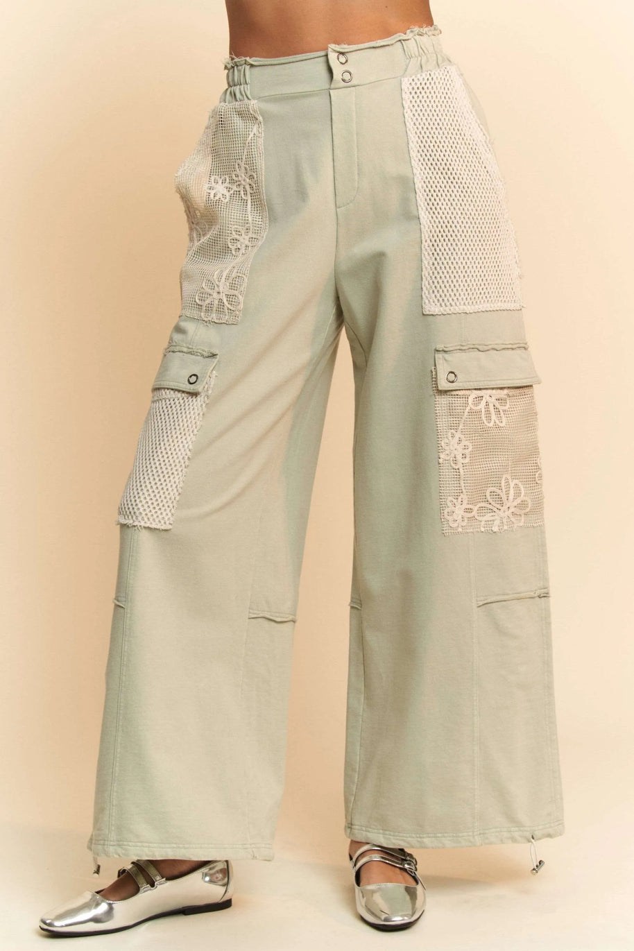 Davi & Dani Lace Patchwork Bottom Opening Adjustable Pants-Pants-Trendsi-[option4]-[option5]-[option6]-[option7]-[option8]-Shop-Boutique-Clothing-for-Women-Online