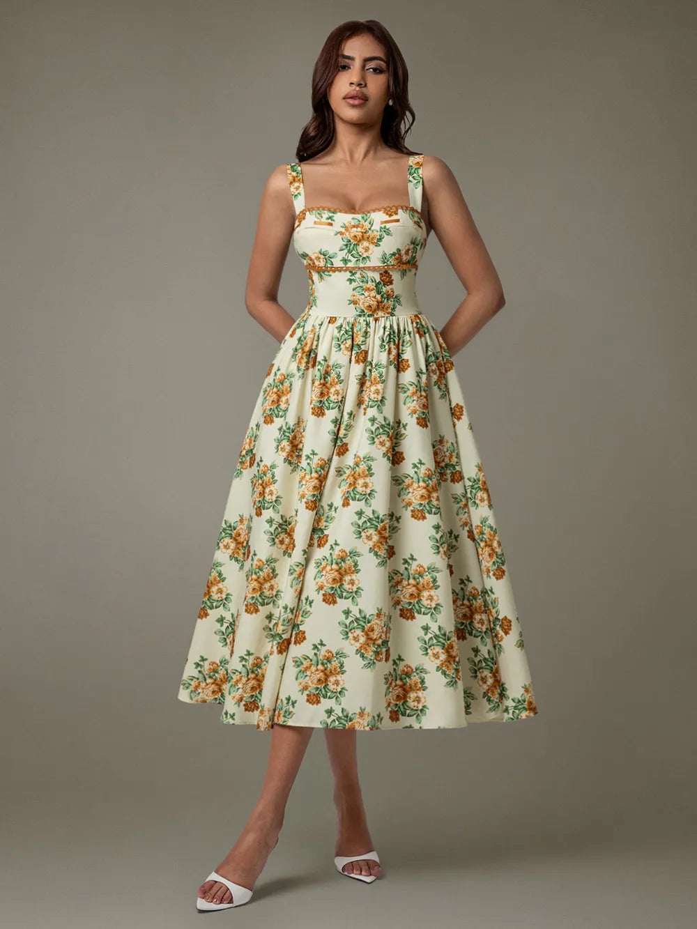 Lace Trim Floral Sleeveless Midi Dress-Dresses-Trendsi-Pastel Yellow-S-[option4]-[option5]-[option6]-[option7]-[option8]-Shop-Boutique-Clothing-for-Women-Online