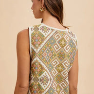 Annie Wear Ethnic Woven Jacquard Tie Front Vest-Tops-Trendsi-[option4]-[option5]-[option6]-[option7]-[option8]-Shop-Boutique-Clothing-for-Women-Online