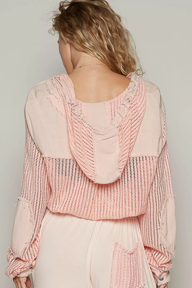 POL Texture Woven Button Down Hooded Shirt with Drawstring Hem-Sweatshirts & Hoodies-Trendsi-[option4]-[option5]-[option6]-[option7]-[option8]-Shop-Boutique-Clothing-for-Women-Online