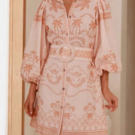Printed Button Down Shirt Dress with Belt-Dresses-Trendsi-Pink-S-[option4]-[option5]-[option6]-[option7]-[option8]-Shop-Boutique-Clothing-for-Women-Online