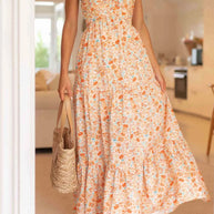 Tiered Halter Neck Printed Cami Dress-Dresses-Trendsi-Tangerine-S-[option4]-[option5]-[option6]-[option7]-[option8]-Shop-Boutique-Clothing-for-Women-Online