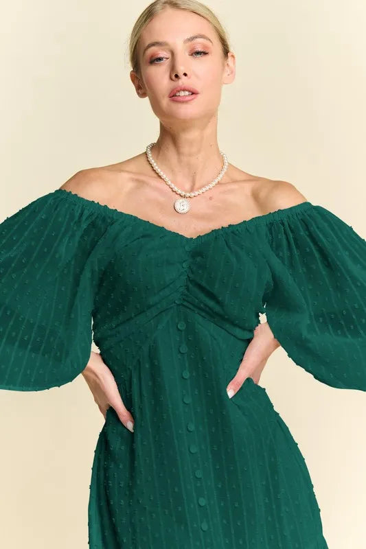 Davi & Dani Swiss Dotted Ruched Ruffle Open Back Midi Dress-Dresses-Trendsi-[option4]-[option5]-[option6]-[option7]-[option8]-Shop-Boutique-Clothing-for-Women-Online