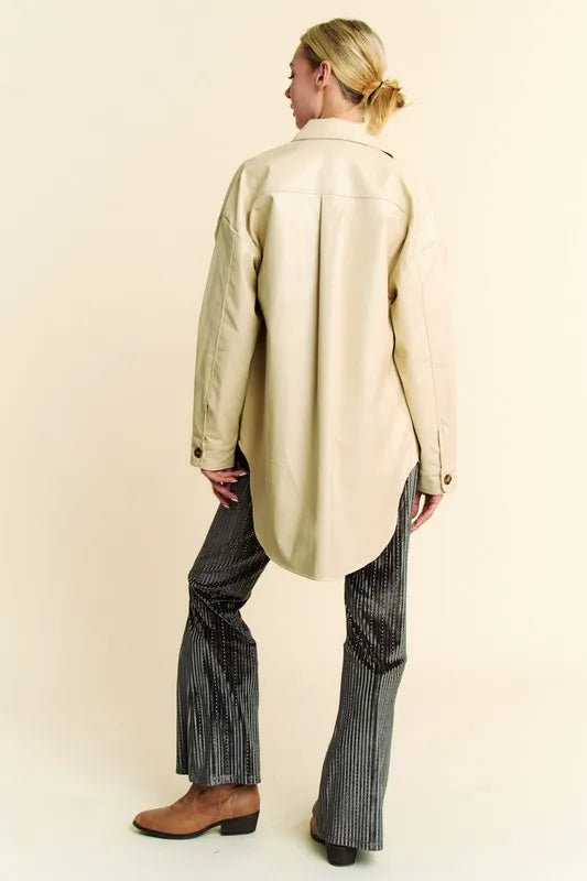 Davi & Dani Faux Leather Button Up Jacket with Chest Pockets-Jackets-Trendsi-[option4]-[option5]-[option6]-[option7]-[option8]-Shop-Boutique-Clothing-for-Women-Online