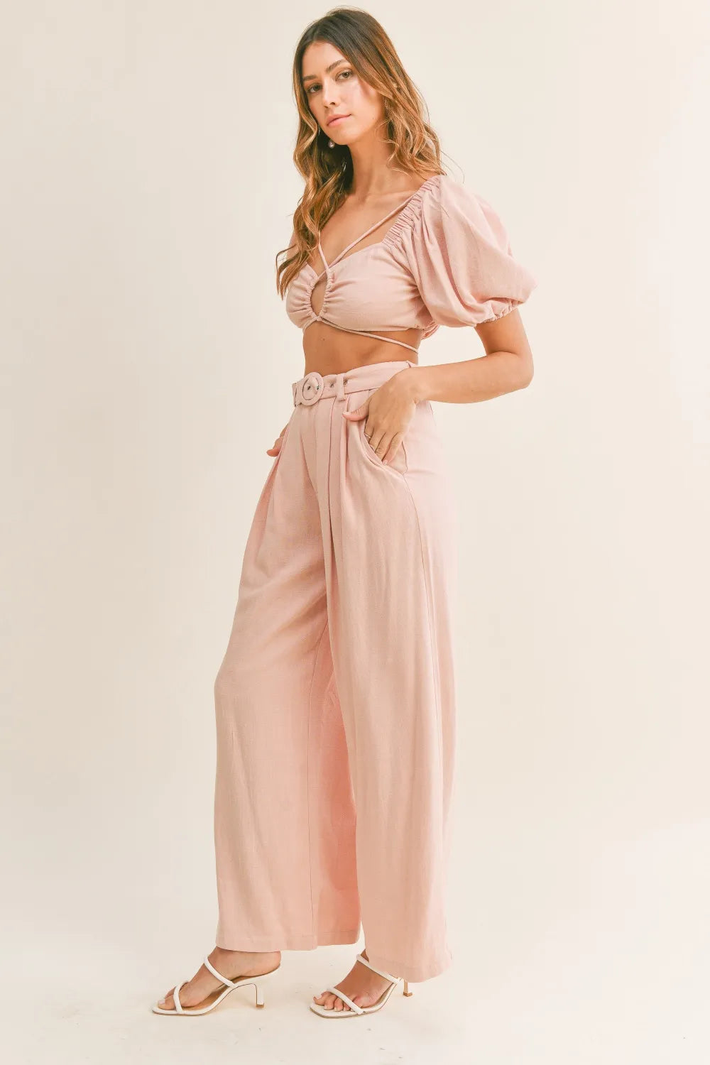 MABLE Cut Out Drawstring Crop Top and Belted Pants Set-sets-Trendsi-Dusty Pink-S-[option4]-[option5]-[option6]-[option7]-[option8]-Shop-Boutique-Clothing-for-Women-Online