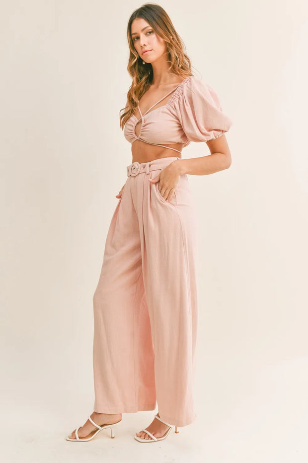 MABLE Cut Out Drawstring Crop Top and Belted Pants Set-sets-Trendsi-Dusty Pink-S-[option4]-[option5]-[option6]-[option7]-[option8]-Shop-Boutique-Clothing-for-Women-Online