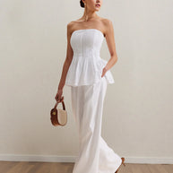 Strapless Peplum Top and Wide Leg Pants Set-Sets-Trendsi-White-S-[option4]-[option5]-[option6]-[option7]-[option8]-Shop-Boutique-Clothing-for-Women-Online