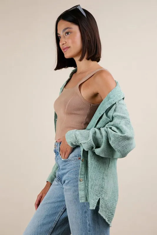 VERY J Mineral Washed Gauze Button Down Shirt-Womens Outerwear/Shacket-Trendsi-[option4]-[option5]-[option6]-[option7]-[option8]-Shop-Boutique-Clothing-for-Women-Online