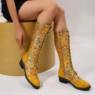 Lace Up Block Heels Boots-110 Fashion Boots-Trendsi-Yellow-36-[option4]-[option5]-[option6]-[option7]-[option8]-Shop-Boutique-Clothing-for-Women-Online