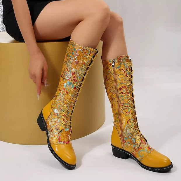 Lace Up Block Heels Boots-110 Fashion Boots-Trendsi-Yellow-36-[option4]-[option5]-[option6]-[option7]-[option8]-Shop-Boutique-Clothing-for-Women-Online
