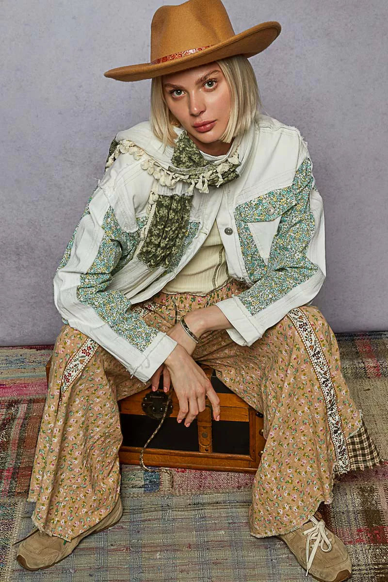 POL Button Down Patchwork Denim Jacket with Floral Print Details-Coats & Jackets-Trendsi-[option4]-[option5]-[option6]-[option7]-[option8]-Shop-Boutique-Clothing-for-Women-Online