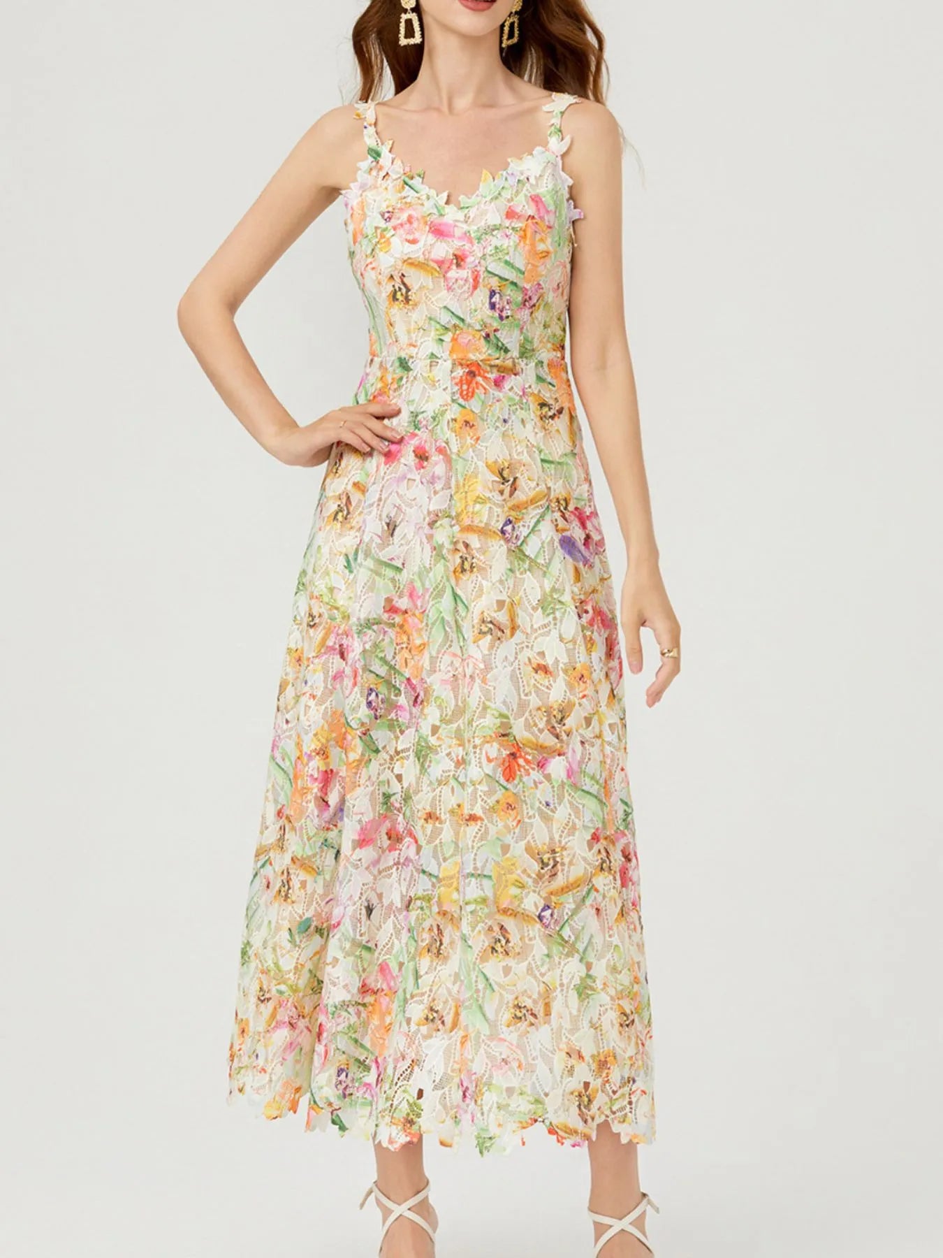 Floral Lace Sleeveless V-Neck Midi Dress-Dresses-Trendsi-[option4]-[option5]-[option6]-[option7]-[option8]-Shop-Boutique-Clothing-for-Women-Online