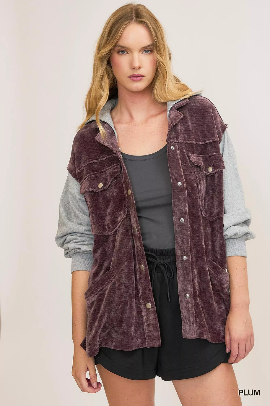 Umgee Contrast Hooded Chenille Jacket-Coats & Jackets-Trendsi-[option4]-[option5]-[option6]-[option7]-[option8]-Shop-Boutique-Clothing-for-Women-Online