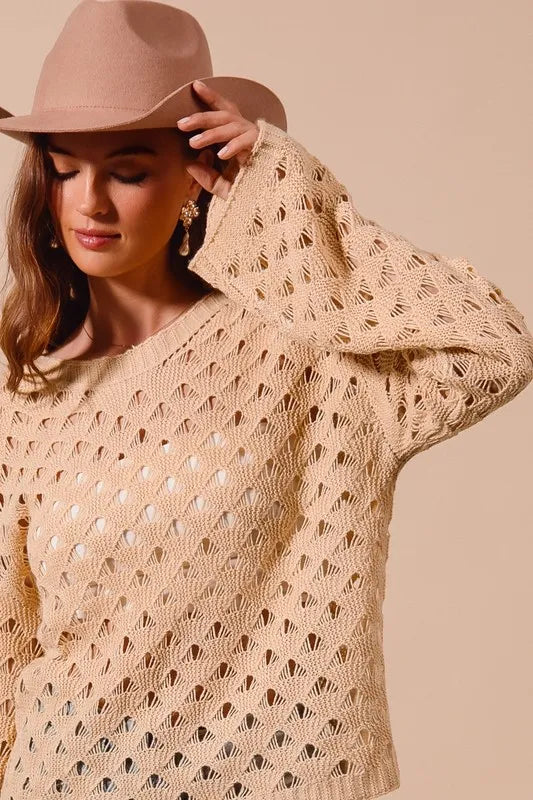 SO ME Geometric Pattern Open Knit Lightweight Sweater-Sweaters-Trendsi-[option4]-[option5]-[option6]-[option7]-[option8]-Shop-Boutique-Clothing-for-Women-Online